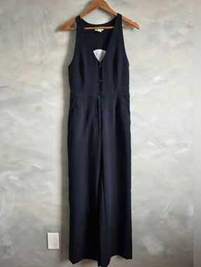 Anthropologie Maeve Deep V Wide Leg Jumpsuit Black Tall 12 NWT.